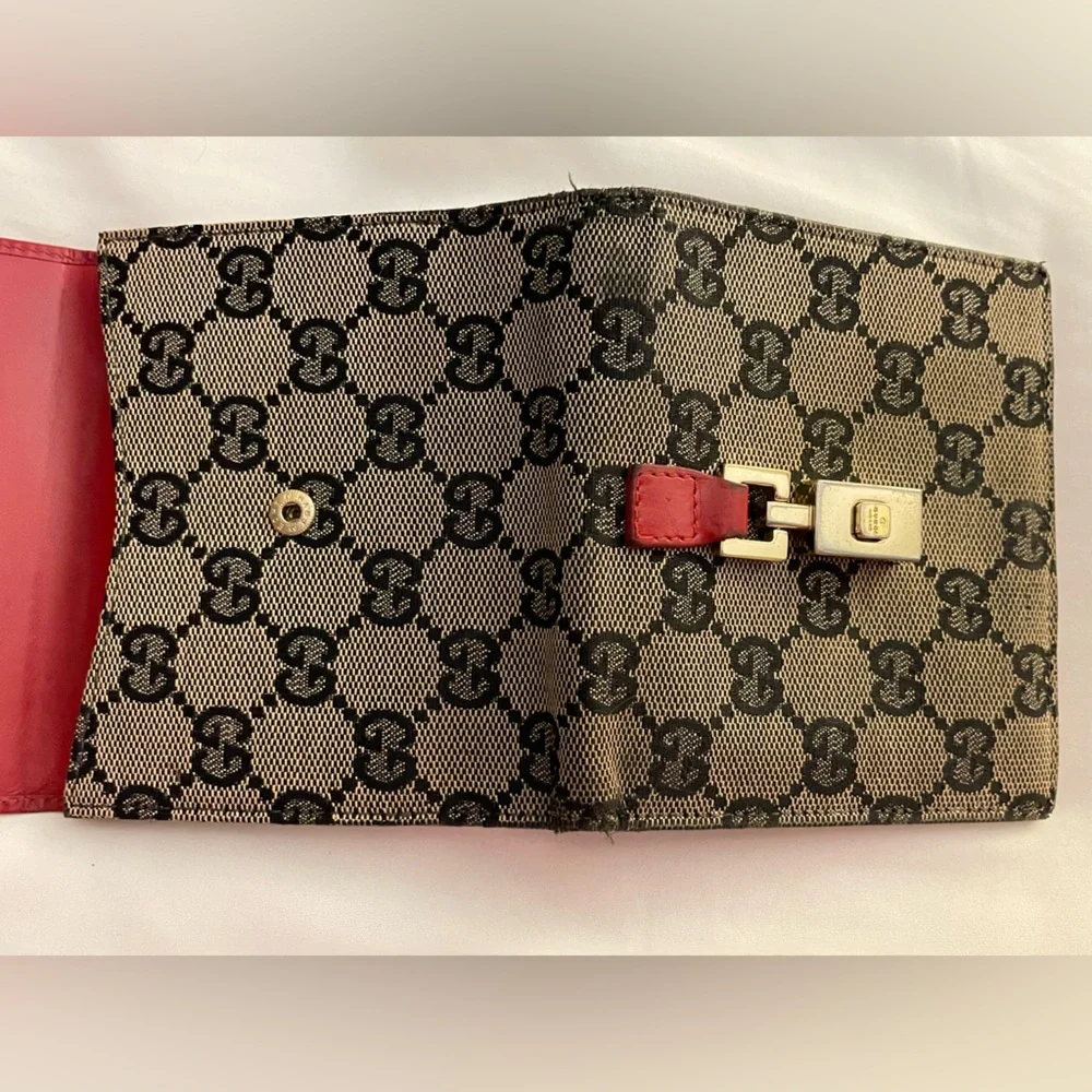 Vintage Gucci Jackie Compact Bifold Wallet Tan Canvas with Red Leather Trim - Picture 12 of 12
